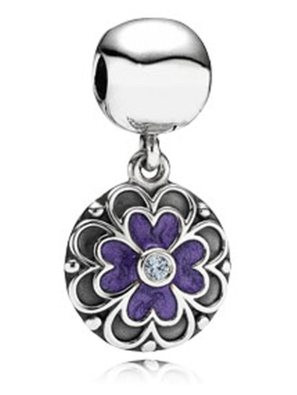 PANDORA Dogwood Dangle Clip with Purple Enamel Authentic Silver CZ Flower RARE